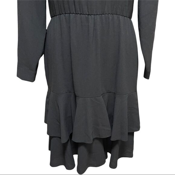 Liz Claiborne Vintage Black Long Sleeve Layered Ruffle Back Button Dress Sz 4 - Picture 8 of 16